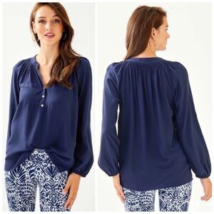 Lilly Pulitzer Elsa Navy Blue Silk Top Size XS